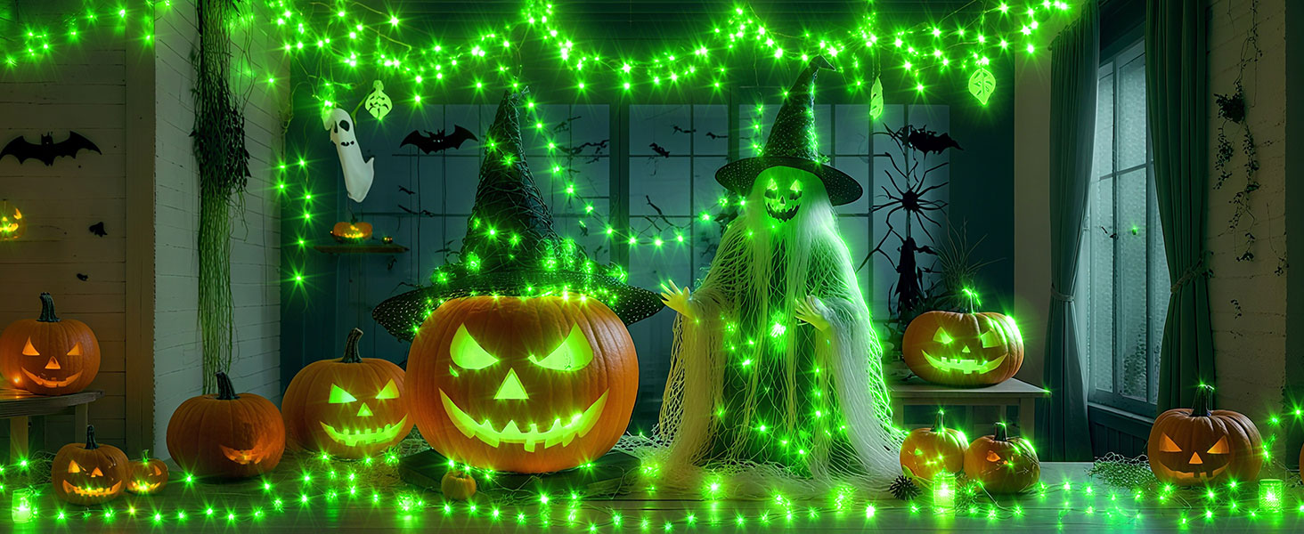green halloween lights