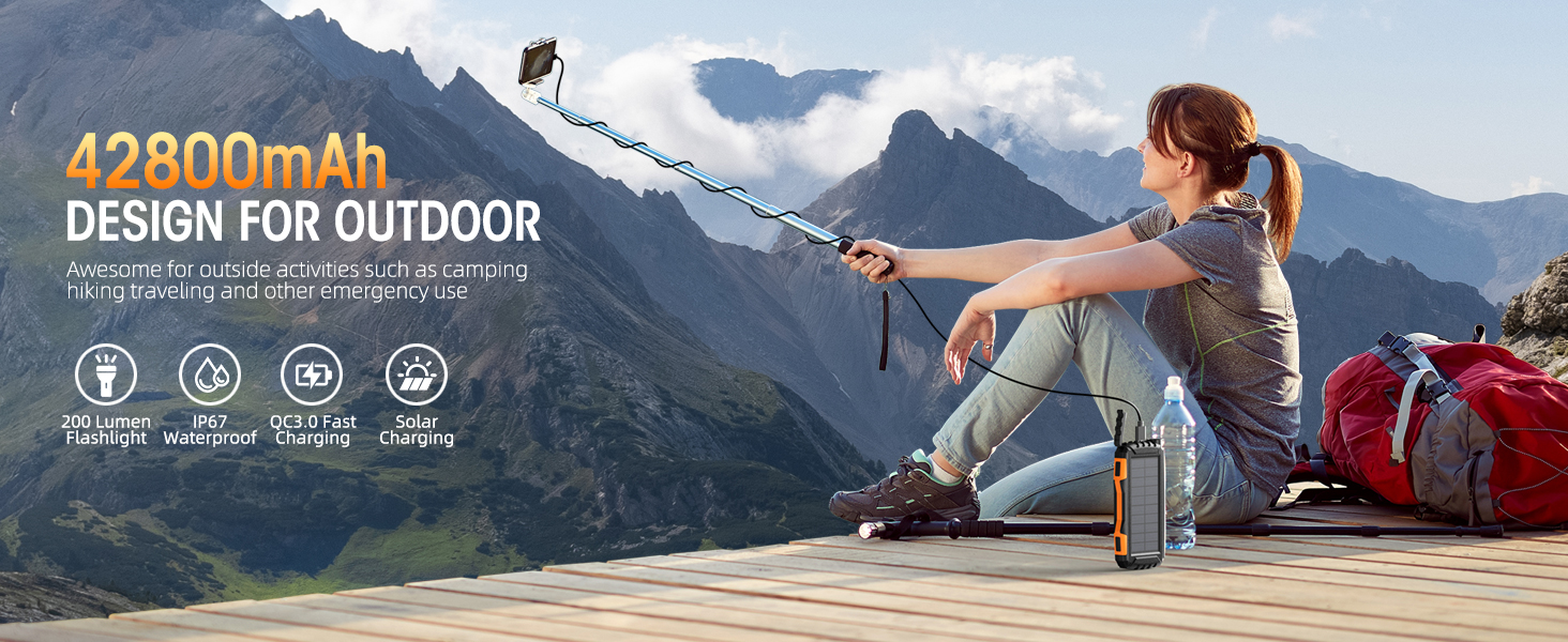 Portable charger,Power Bank Solar Charger 42800mAh External Battery Pack 5V3.1A Qc 3.0 Fast Charger