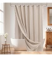 Seenus Boho Farmhouse Shower Curtain and Fabric Liner Set, Heavyweight Linen Textured Fabric Show...
