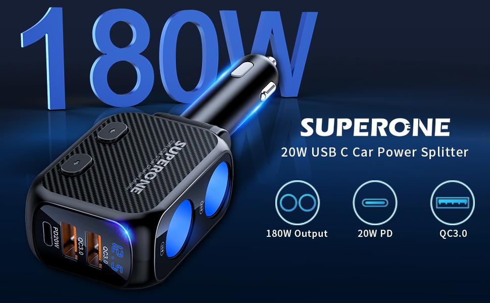 Pure Copper Car Charger with 180W Power Delivery &amp; 20W QC3.0 