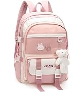 Phaoullzon Kawaii Backpack for Girls Aesthetic Bookbag Cute Anime Backpack for School with Pins a...