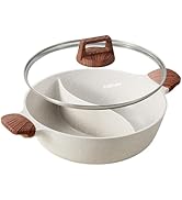 CAROTE Hot Pot with Divider Double Flavor Divided Stockpot with Glass Lid, Dual Sided Nonstick St...