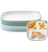 Ello Clean Start Toddler Everything Plate 2 Pack | BPA-Free Ceramic Plates with Silicone Sleeve f...