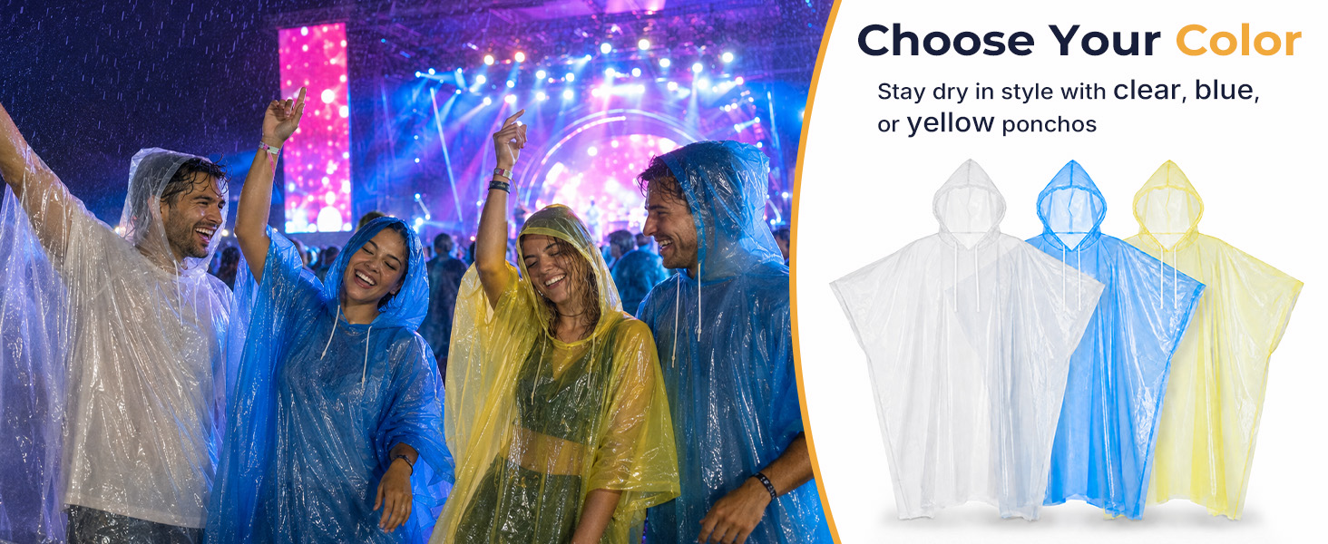 you can choose white clear blue yellow ponchos
