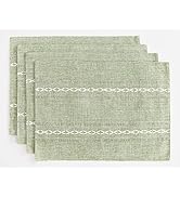 Wracra Cotton Linen Placemats, 14 x 19 Inch Set of 4 Fete Placemats Rustic Hemstitch Place Mats f...