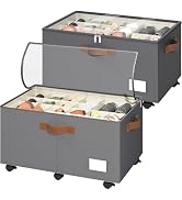 Shoe Organizer for Closet, 2 Pack Shoe Storage Organizer with Wheels and Adjustable Dividers, Sta...