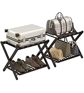 Bambition Fully Assembled Luggage Rack Set of 2, Bamboo Folding Suitcase Stands for Guest Room, H...