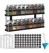 MEIQIHOME Spice Rack Organizer with 18 Empty Square Spice Jars, 386 Spice Labels with Chalk Marke...