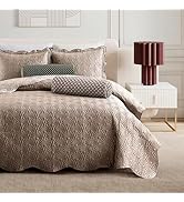 Ted Baker Quilt Set King – 3-Piece Beige Shell Quilt with Shams – Satin, Lightweight Bedspread