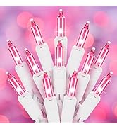 Pink Christmas String Lights, 50 Count 12 Feet Incandescent Bulb Mini Valentine's Lights, Waterpr...