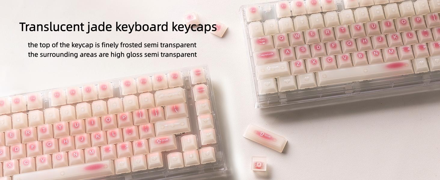 Beige Jade keycaps Clear, Translucent Jelly PC Key cap,Frost Shine Through Cherry profile keycap Set
