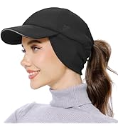 GADIEMKENSD Women's Fleece Ponytail Hat - Reflective Winter Hat with Flip Down Ear Warmer, Vertic...