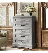 AODK Farmhouse 5-Drawer Dresser for Bedroom, Heavy-Duty Vertical Storage Chest with Extra Thick B...