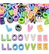 FASHEWELRY 48Pcs Chunky Large Letter Beads for Paracord Keychains, UV Plating Color Love Beads La...