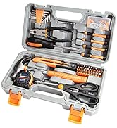 Tool Set General Household Hand Tool Kit with Plastic Toolbox Storage Case Gray Orange
