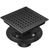 Square Shower Drain 6 Inch Matte Black, EXF Stainless Steel Shower Floor Drain Kit with Flange, R...