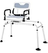 CO-Z Sliding Shower Chair with 360° Swivel Seat, 12-Level Tub Transfer Bench with Pivoting Arms f...