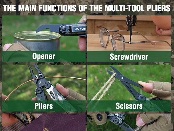 FLISSA Multitool, 18 in 1 Camo Multitool Pliers with Fire Starter, Window Breaker