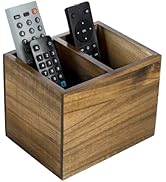 MyGift Premium Acacia Solid Wood Tabletop TV Remote Control Holder with 2 Slots, Rustic Wooden Un...