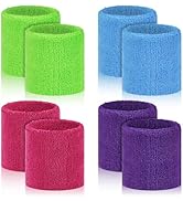 8 Pcs Sports Wrist Sweat Bands for Men &amp; Women, Absorbent Wrist Sweatbands Tennis Wristbands, Ela...