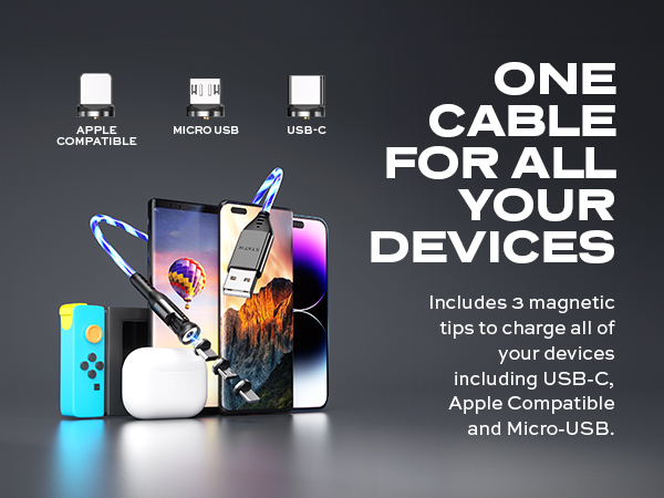 magnetic charge cable fast charging android rotates 360 degrees with unbreakable nylon cord led glow