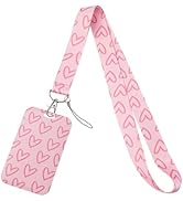 Pink Teachers ID Badge Holder Lanyard for ID Badge Keys Love Heart Cute Keychain Lanyard for Wome...