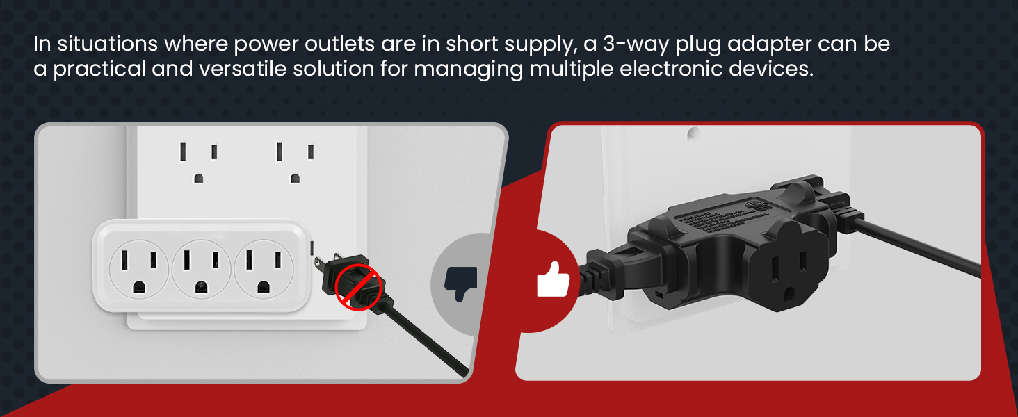 3 way plug adapter 3 plug wall adapter three prong outlet adapter