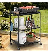 DAOUTIME Grill Cart for Outside, 3-Tier BBQ Food Prep Rolling Table Cart, with 23.62" Lx 15.75" W...