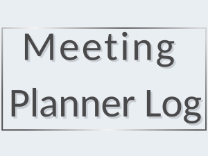 Meeting planner log notepad organizing agendas, action items, event notes, follow-ups efficiently