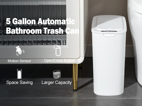 5 Gallon automatic white bathroom trash can