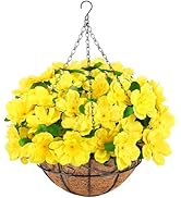 Ouddy Decor Artificial Hanging Flowers with Basket, Silk Azalea Flowers in Coconut Basket, Fake H...