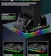 Cooling Fan Stand & RGB Light Strip for Xbox Series S,Dual Charger Station with 2 X 1400mAH Recha...