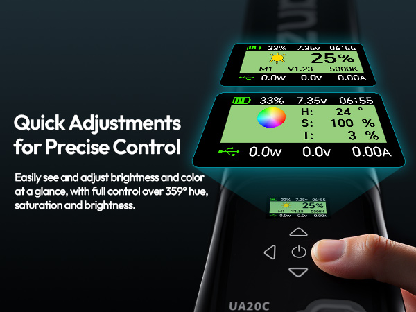 LCD Screen for easy to adjust CCT, brightness, hue and saturation