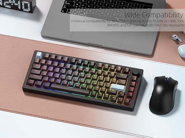 A textured matte finish on premium PBT keycaps, in a rich chocolate hue that&amp;#39;s simply irresistible
