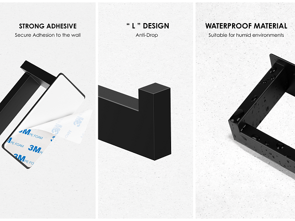 Auxmir holder features: strong 3M adhesive, L-shaped anti-drop design, waterproof stainless steel