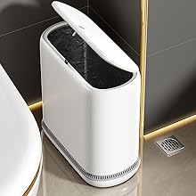 slim bathroom trash can with lid
