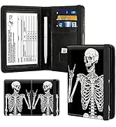 Passport Case and CDC Vaccine Card Holder Combo, Skull Skeleton Leather Wallet RFID Blocking Elas...