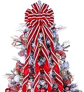 Christmas Tree Topper Bow Large Red Christmas Wreath Bow Tree Topper, Flocking Fabric with White ...