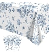 NatNarr 3 Pack Blue Floral Plastic Tablecloths, 54 X 108Inch Tea Party Tablecloth Disposable Vint...
