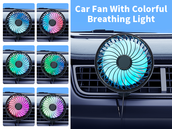 dynamic breathing rgb lights, xuenair usb car vent fan will make your driving more cozy and rosy