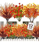 TURNMEON 12 Bundles Artificial Fall Flowers for Outdoors Fall Decorations,UV Resistant Fake Mums ...