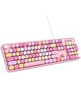 MOWUX Computer Keyboard Wired, Plug and Play USB Retro Round Typewriter Keyboard, Full Size Wired...