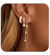NECOCY Gold Chain Earrings for Women 3/4 Pairs Dangle Dainty Stack 14K Gold Plated Hoop Earrings ...