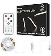 Tatazone 5V USB COB Led Strip Light with RF Remote, 4.92ft Dimmable 4000K USB Powered COB Led Lig...