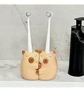 Ceramic Toothbrush Holder for Bathroom, Set of 2 Cute Capybara Shape Tooth Brush Holders Pencil H...