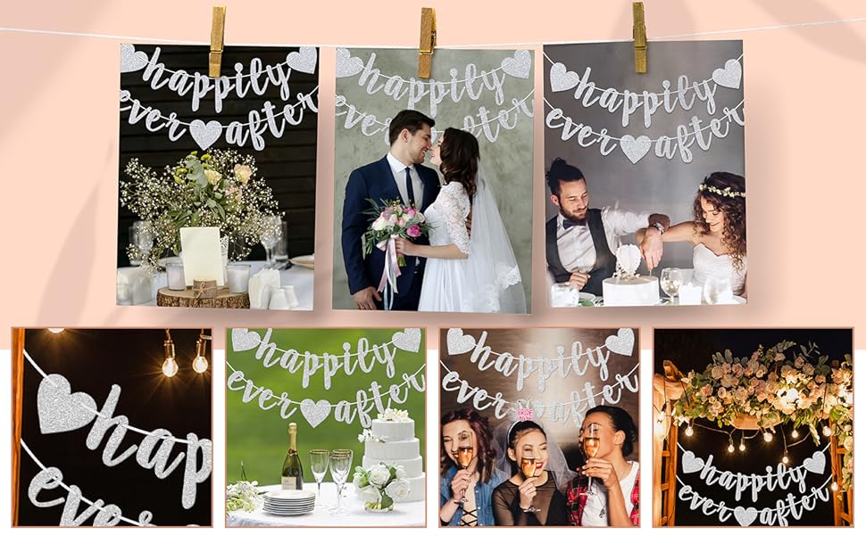Happily Ever After Silver Glitter Bunting Banner
