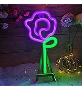 ENUOLI LED Neon Pink Rose Flower with Green Stem Wall Sign for Cool Light, Wall Art, Bedroom Deco...