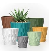 SQKH 4/4.5/5/5.5/6/6.5/7 Inch Plant Pots,7 Pack Flower Pots with Drainage Holes and Trays,Plastic...