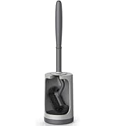 HAMITOR Toilet Bowl Brush Holder Set: Curved Design Toilet Cleaner with Holder for Deep Cleaning ...