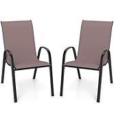 Giantex Patio Chairs Set of 2, Stackable Outdoor Dining Chairs with Breathable &amp; Quick-Dry Fabric...